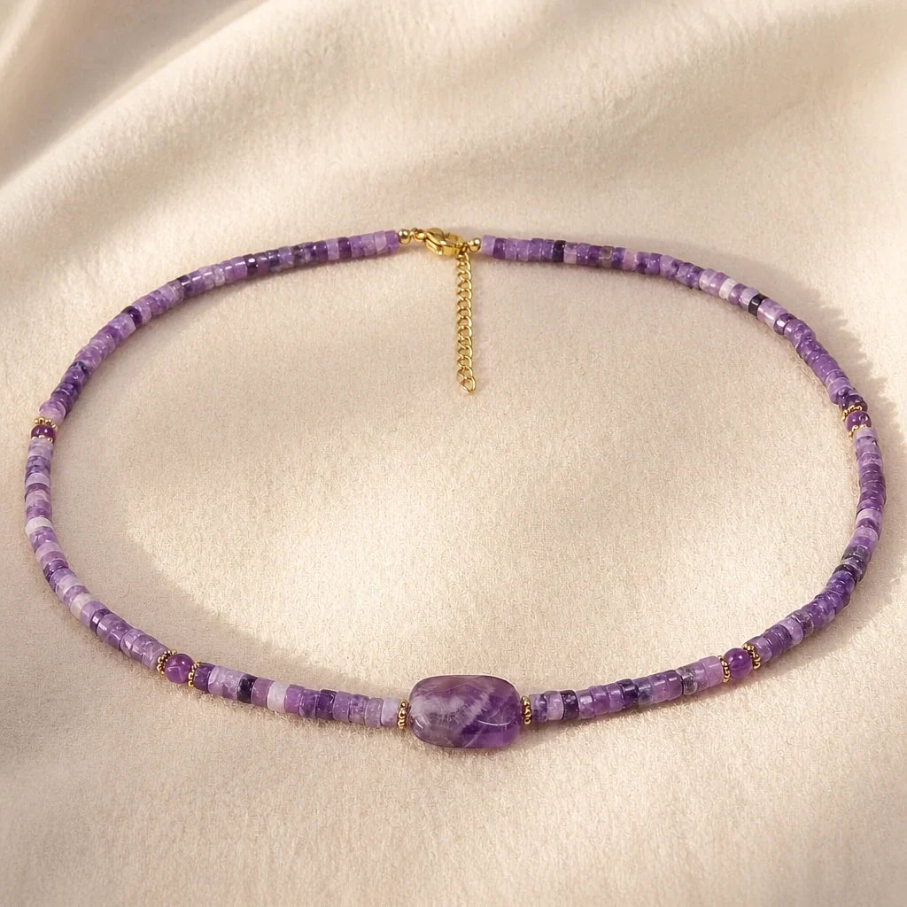 Collana choker artigianale in perle di ametista