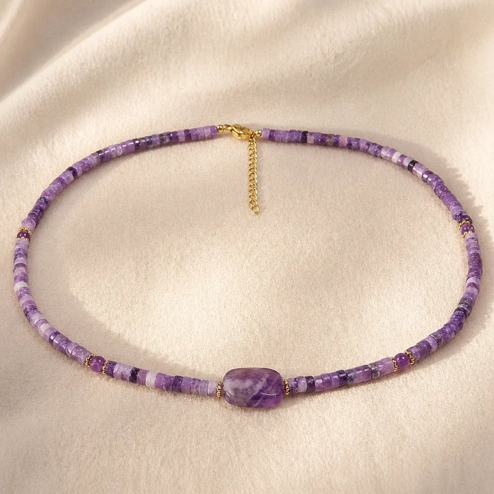 Collana choker artigianale in perle di ametista
