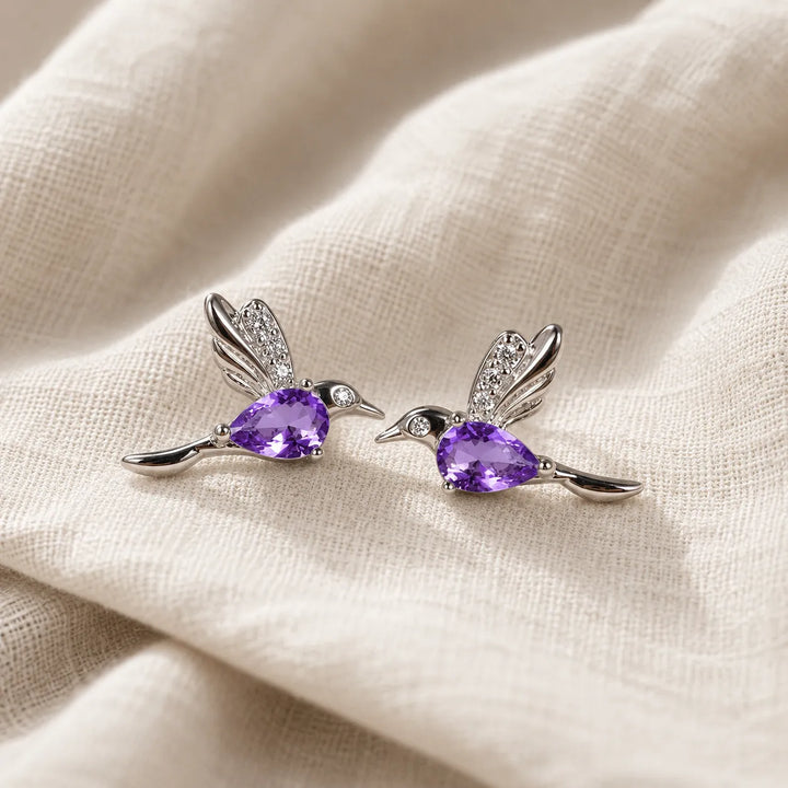 Orecchini piccoli in argento con colibrì