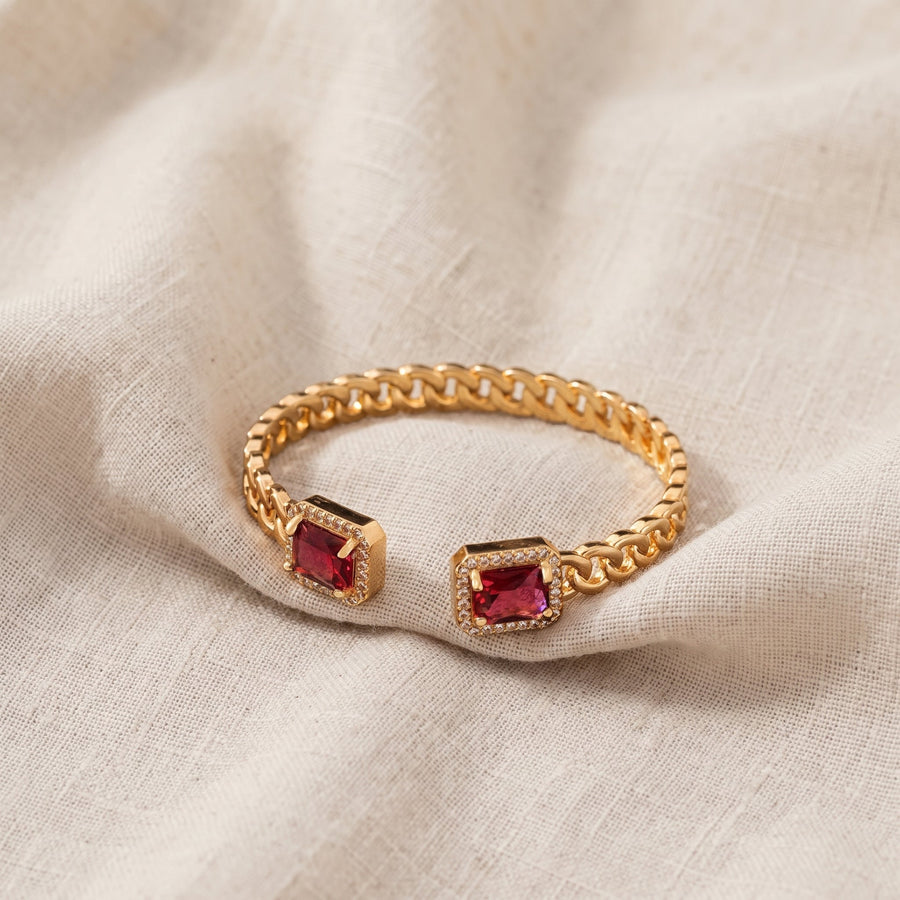 Bracciale aperto dorato rosso rubino