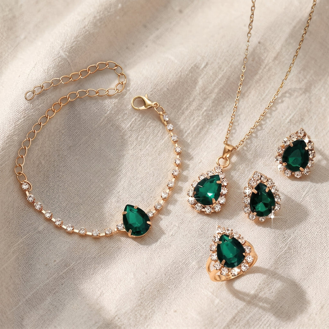 Set di Gioielli Elisandre Vermont in Smeraldo | Colore Oro
