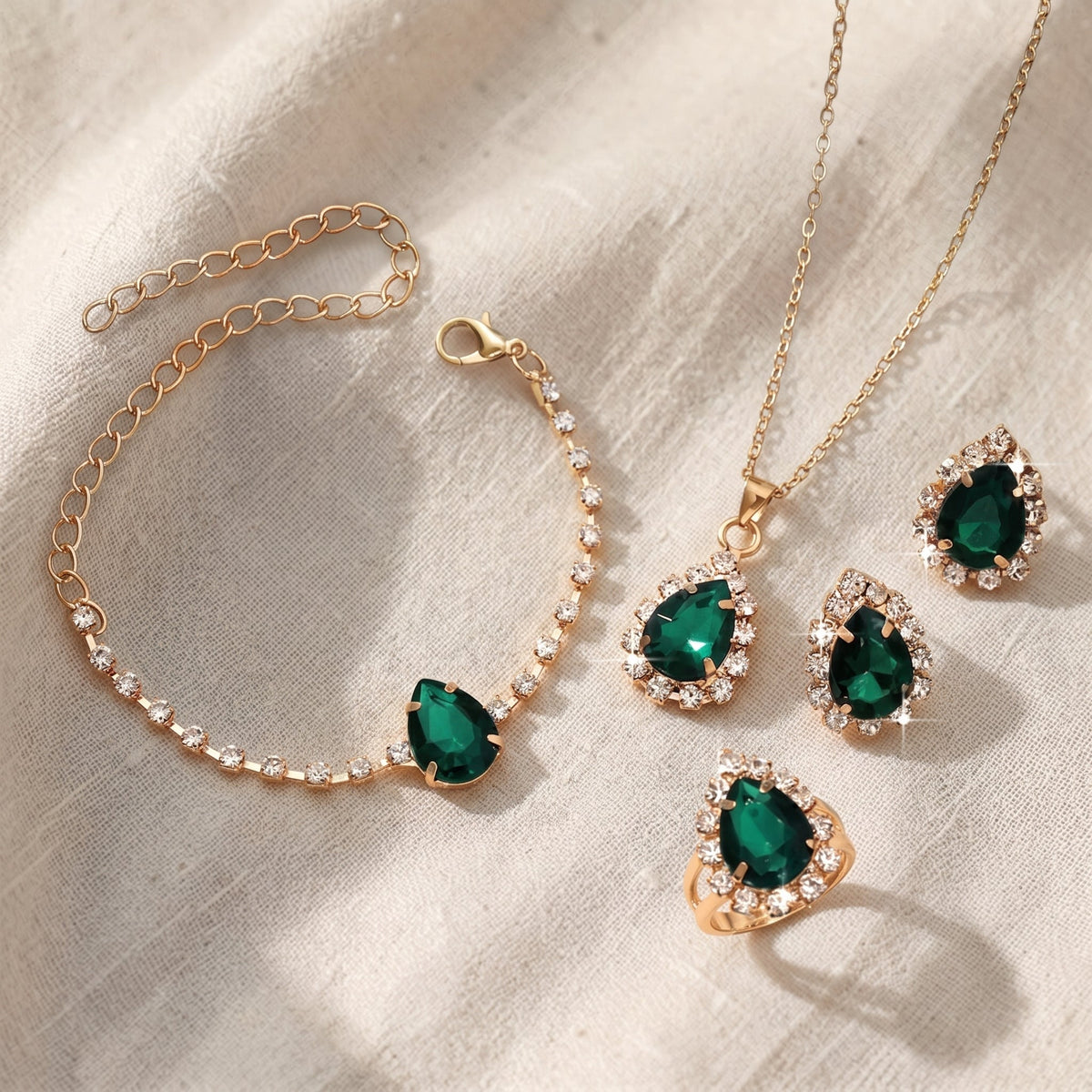 Set di gioielli Elisa dorato verde smeraldo