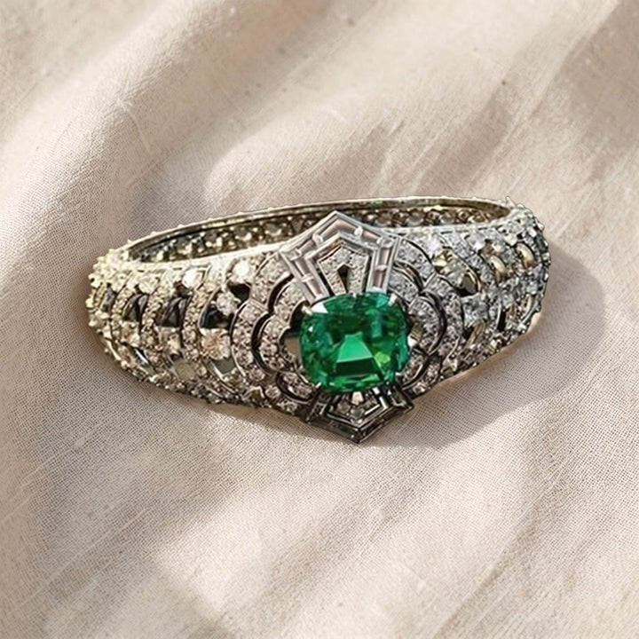 Anello Art Deco con Smeraldo | Tono Argento