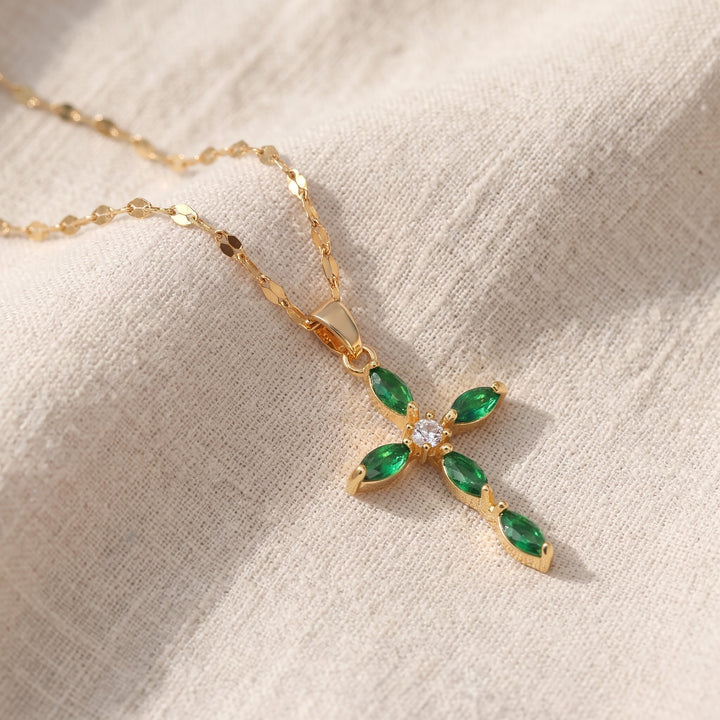 Collana Croce in Oro | Verde Smeraldo