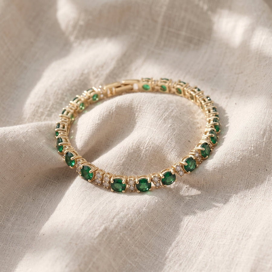 Bracciale tennis trio dorato verde smeraldo
