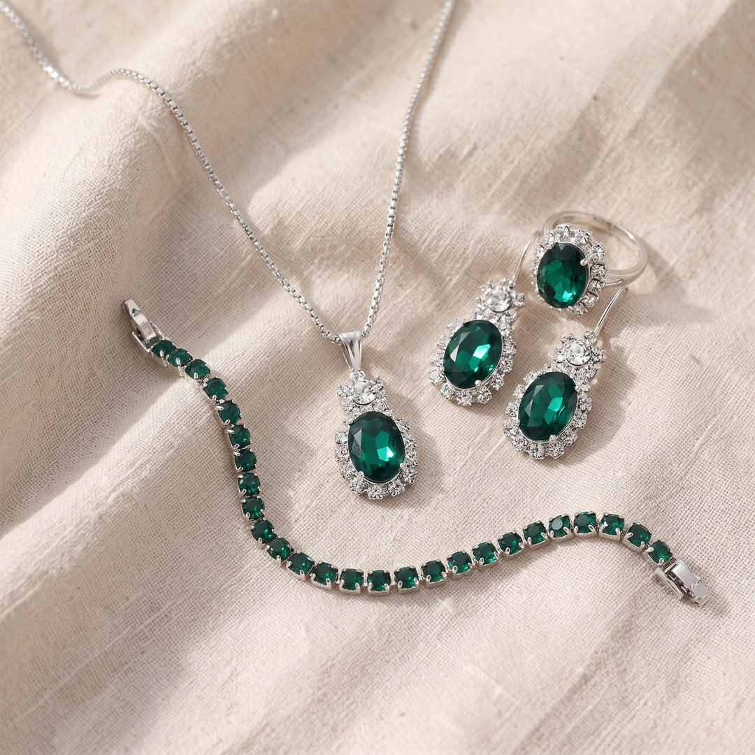 Set di Gioielli in Smaraldo Seloria Grevalyn | Tonalità Argento