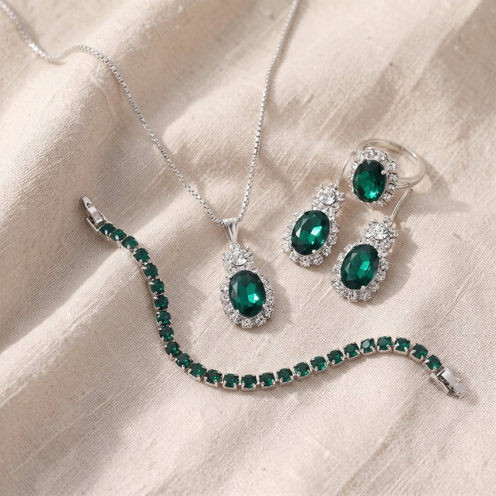 Set di Gioielli in Smaraldo Seloria Grevalyn | Tonalità Argento