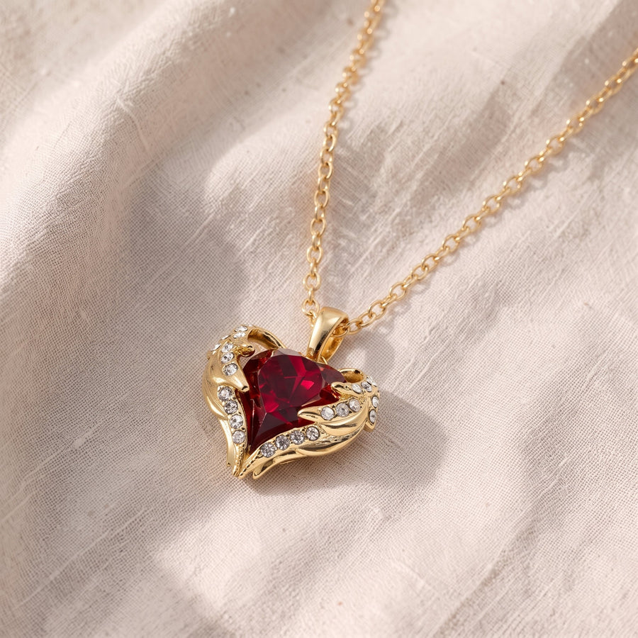 Collana Angelica ali e cuore rosso rubino
