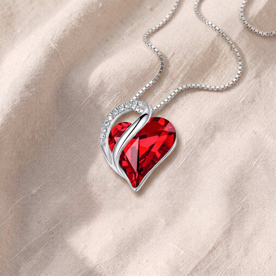 Collana infinito e cuore argentata rosso rubino