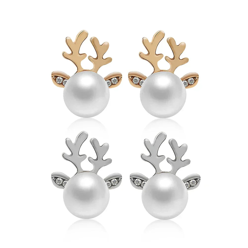 Orecchini di Perle con Renna di Natale