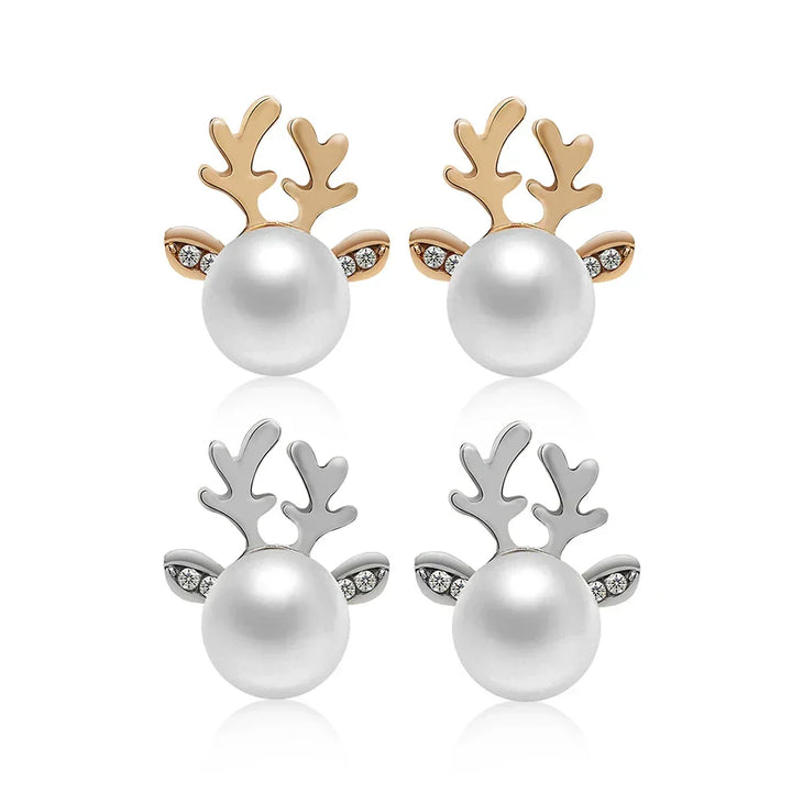 Orecchini di Perle con Renna di Natale