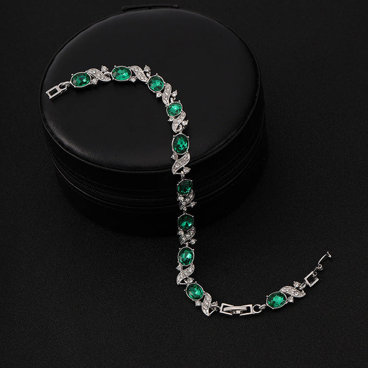 Bracciale a catena ondulato argento con pietra verde