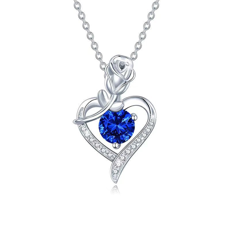 Collana a Cuore di Rosa Zaffiro | Colore Argento