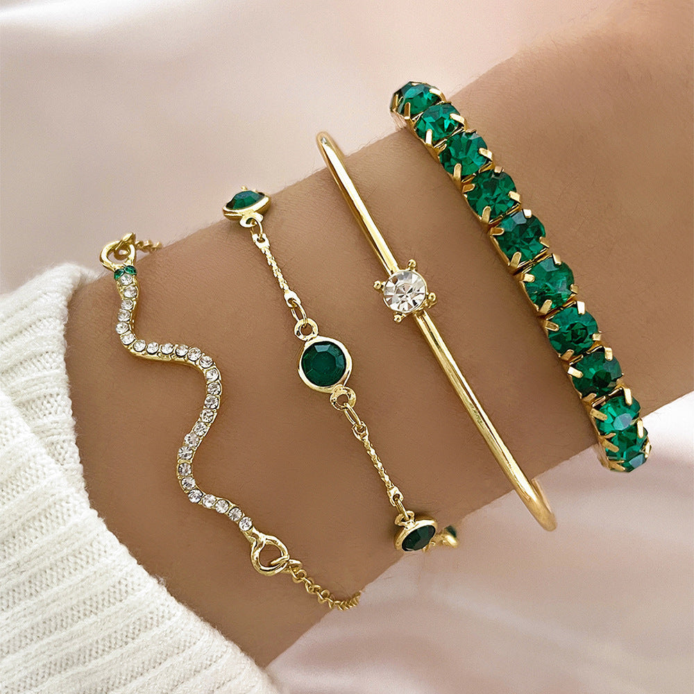 Set di 4 braccialetti verde smeraldo e oro – Boho Luxe