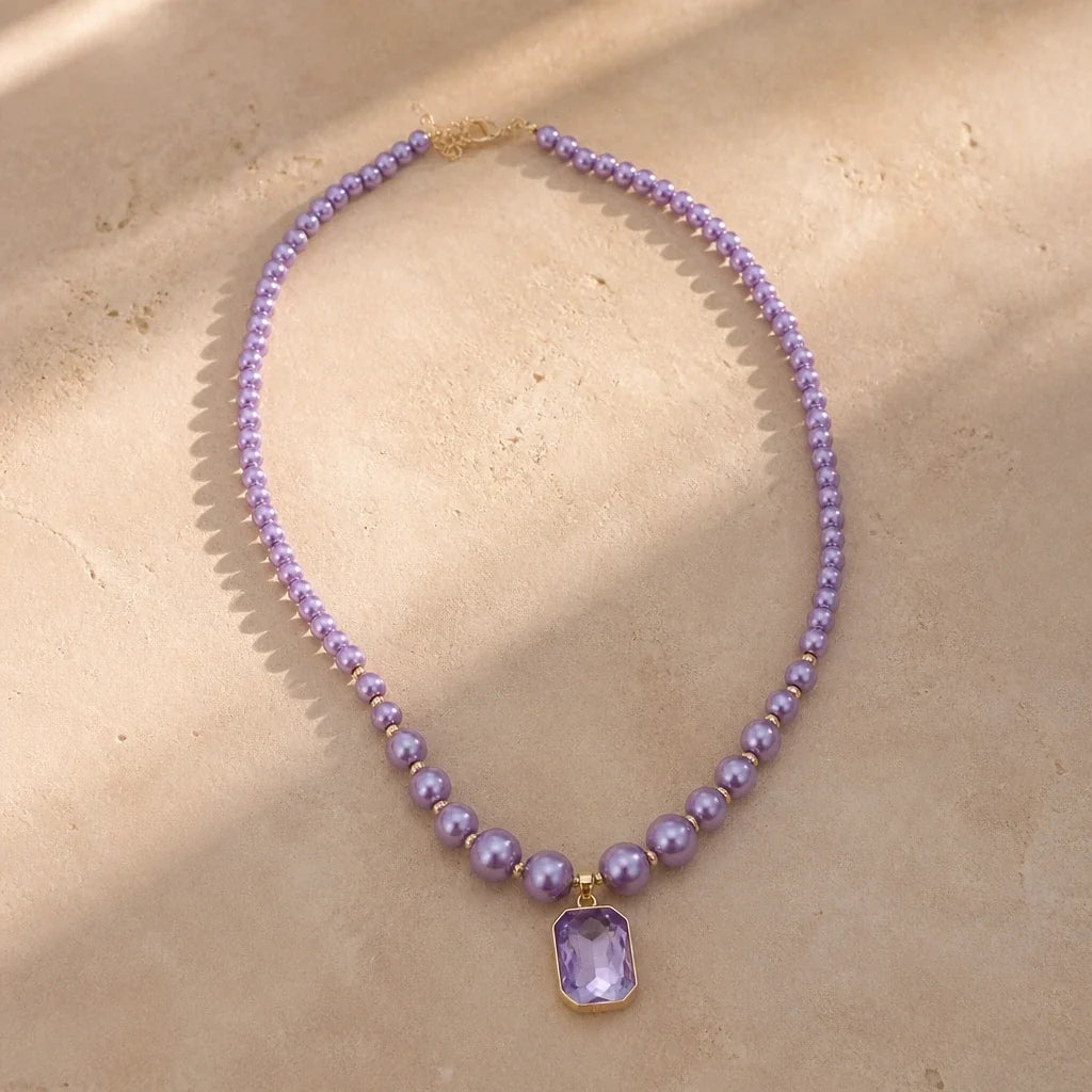 Collana con perle e ciondolo in ametista