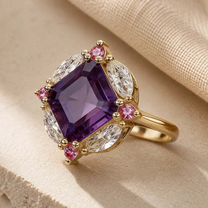 Anello halo accattivante con taglio princess