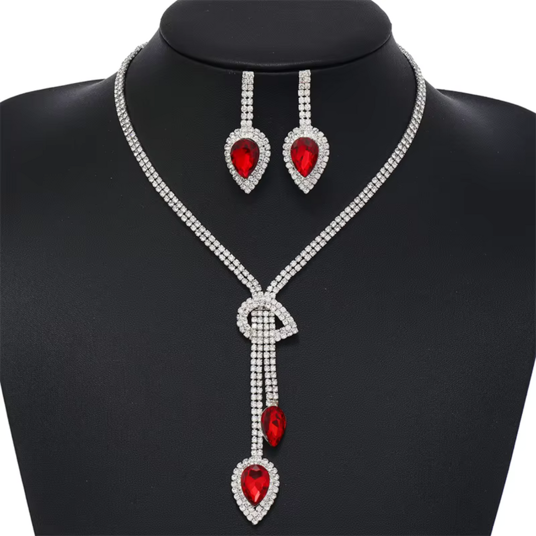 Collana e Orecchini con Strass Rossi