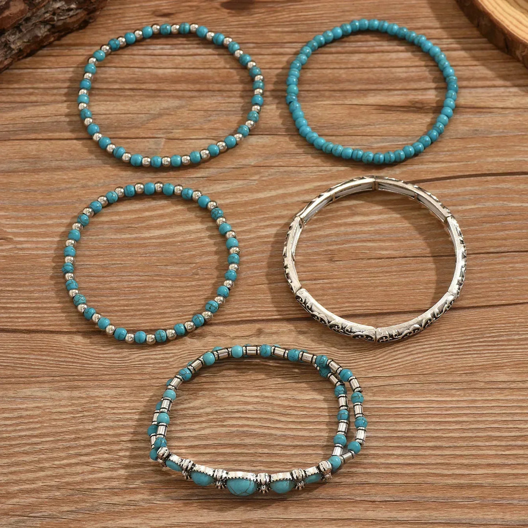 Set di braccialetti bohemien con perle turchesi