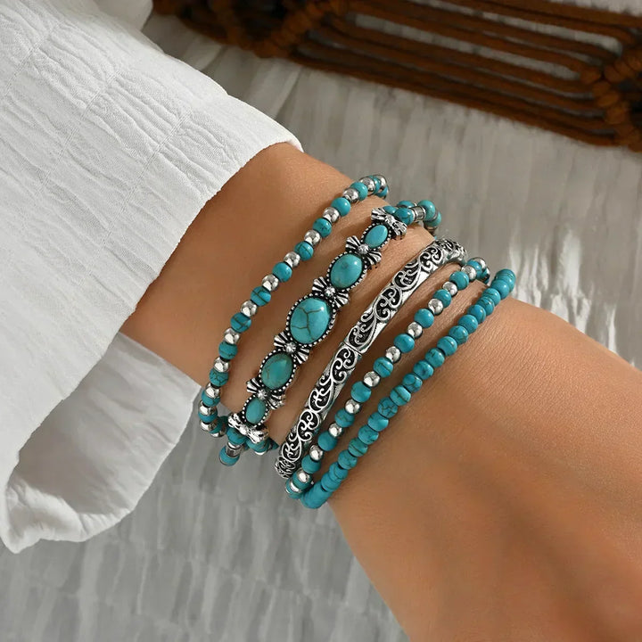 Set di braccialetti bohemien con perle turchesi