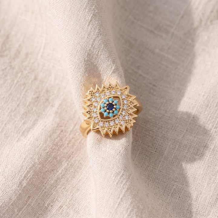Anello Rotante Sole di Zaffiro | Colore Oro