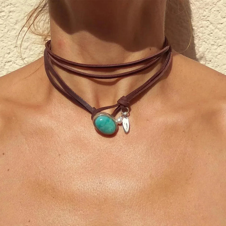 Collana bohemien con pendente turchese
