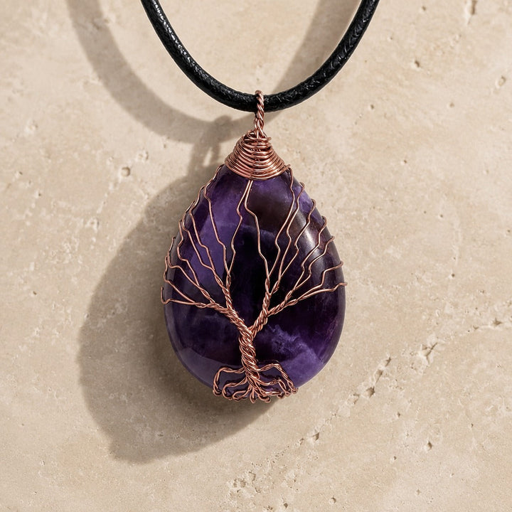 Collana con pendente Albero della vita con ametista
