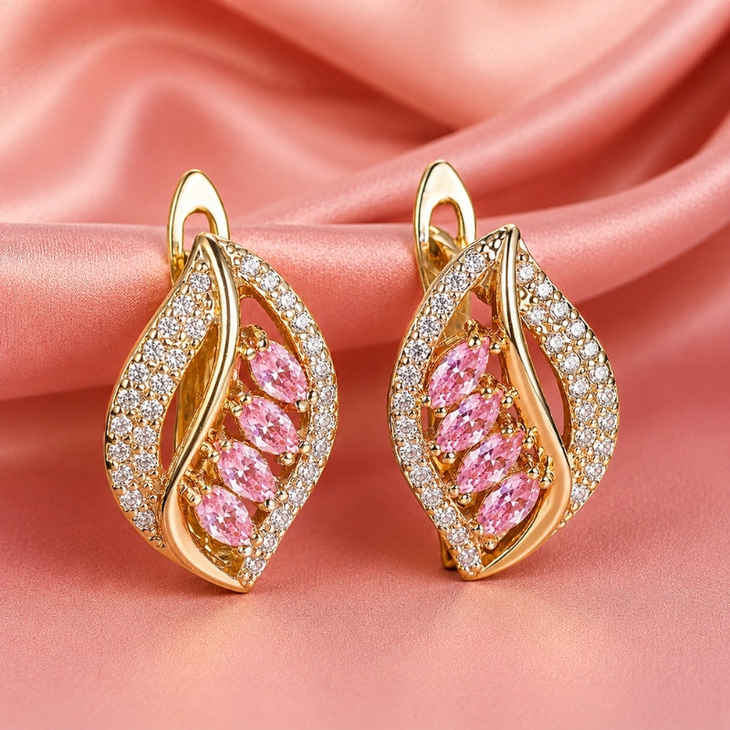 Orecchini importanti marquise rosa con cristallo