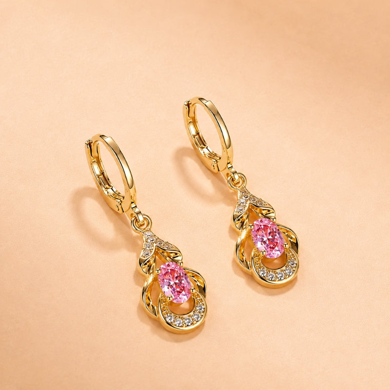 Orecchini Moda Ovali Rosa Lucidi