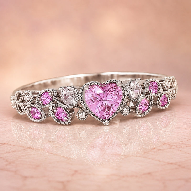 Anello in Gemma Rosa a Forma di Cuore