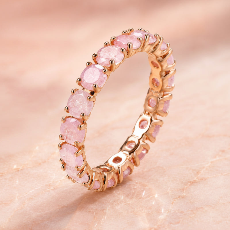 Anello Eternity con Cristalli Rosa Rotondi