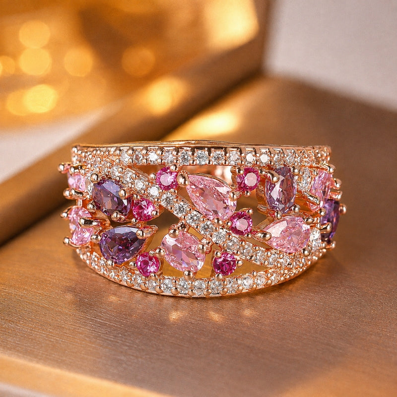Anello Dichiarazione Cluster Marquise Rosa