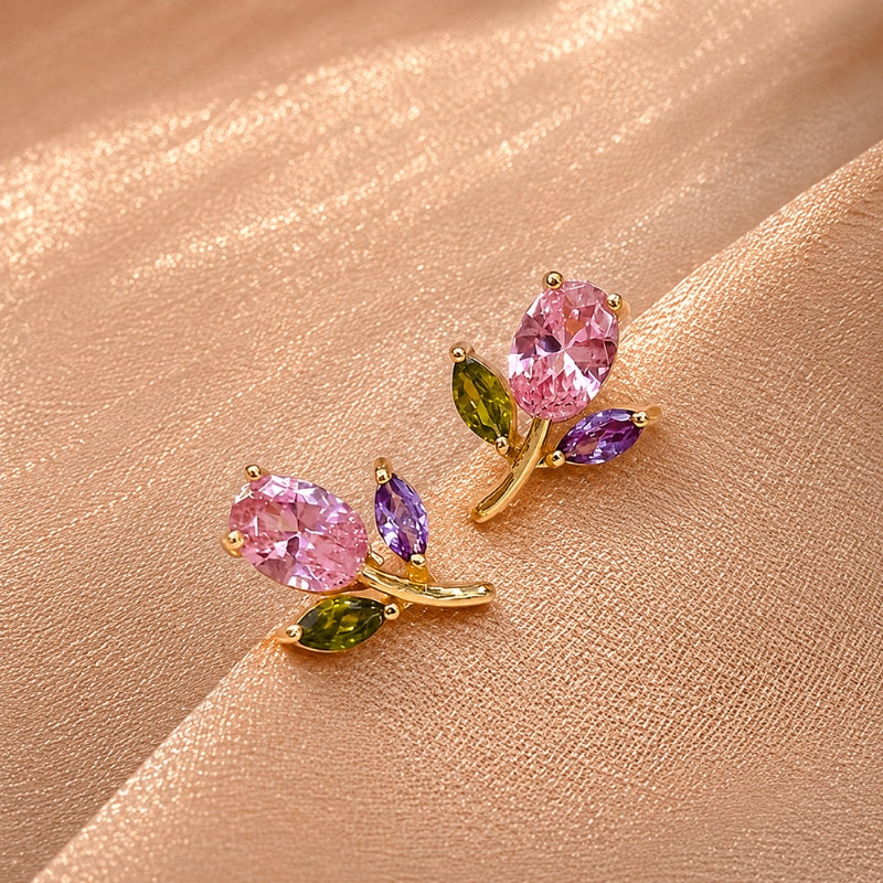 Orecchini a Chiazza di Gemme Rosa Tulipano