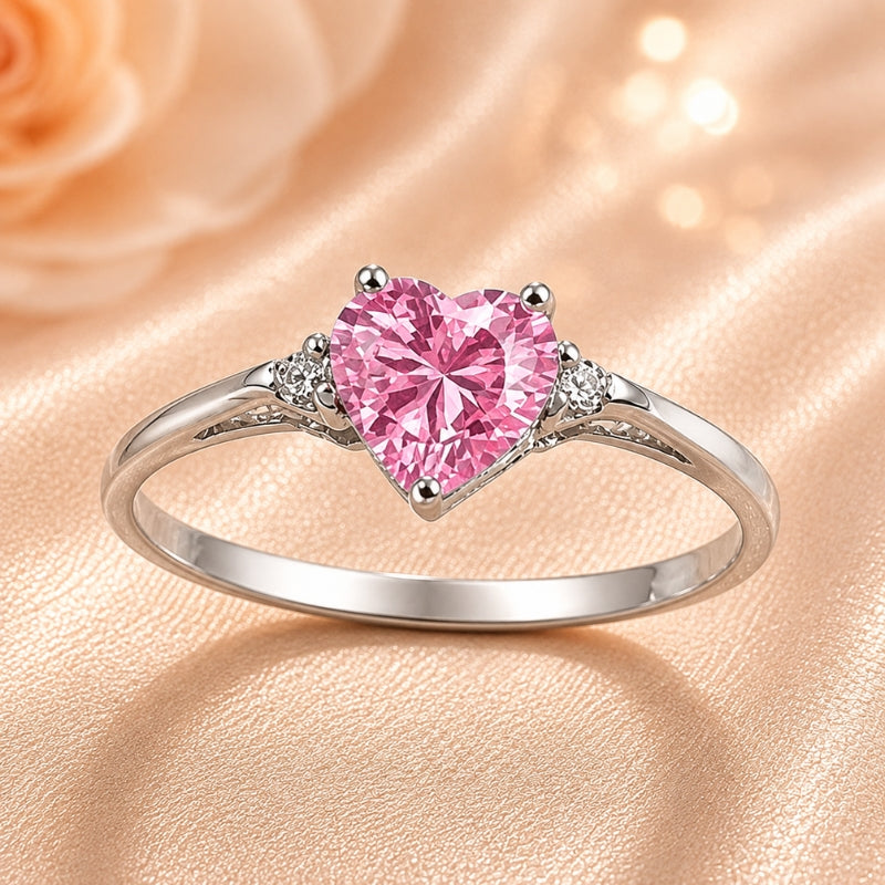 Anello solitario argentato cuore rosa