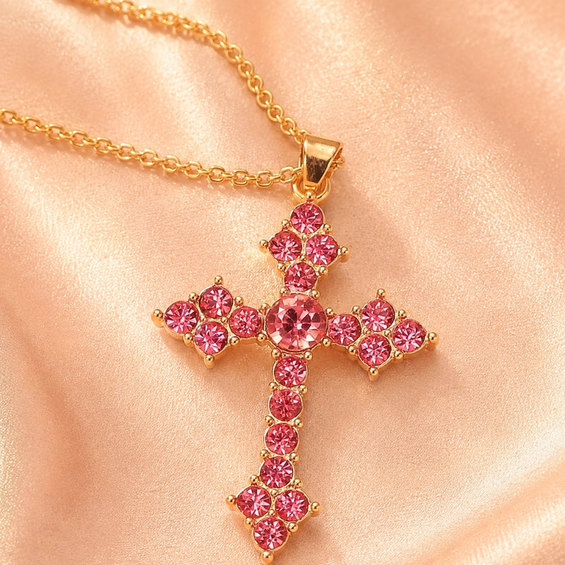 Collana con Ciondolo a Croce Rosa Elegante