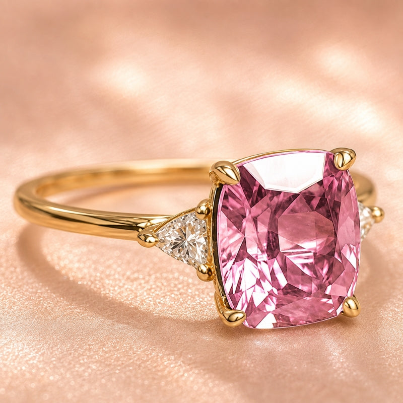 Anello sottile dorato con cristallo rosa princess