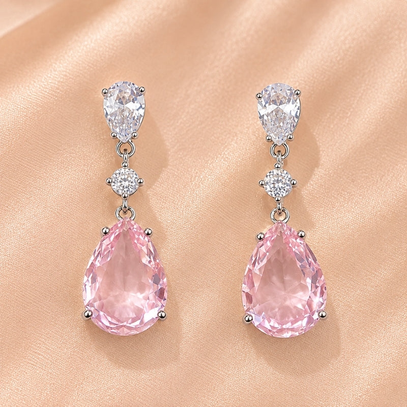 Orecchini a goccia rosa con cristallo argentati