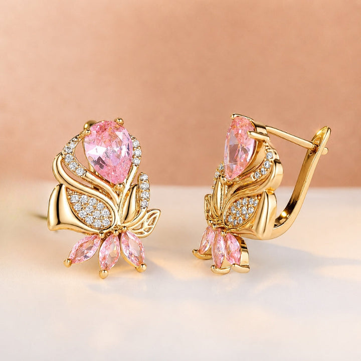 Orecchini a Goccia di Foglia Rosa Lucente