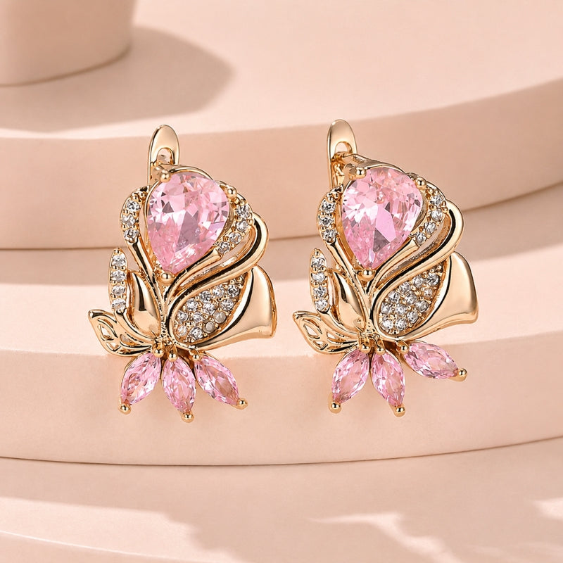 Orecchini a Goccia di Foglia Rosa Lucente