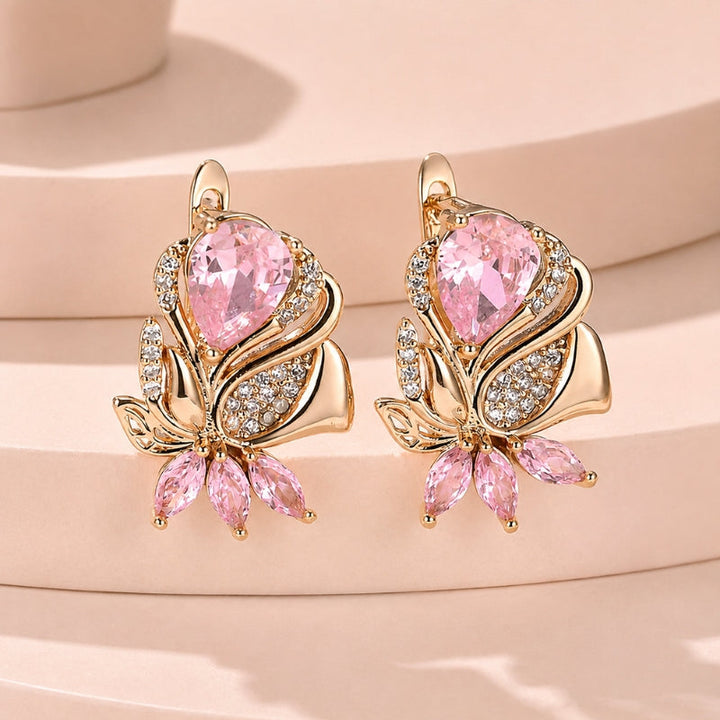 Orecchini a Goccia di Foglia Rosa Lucente