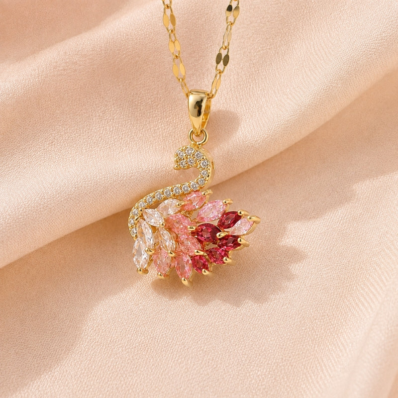 Collana con Charm Cigno Rosa Radiante