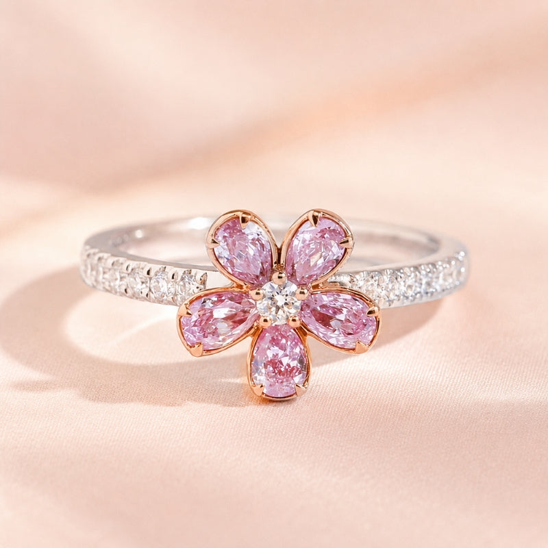 Anello fiore con cristallo rosa