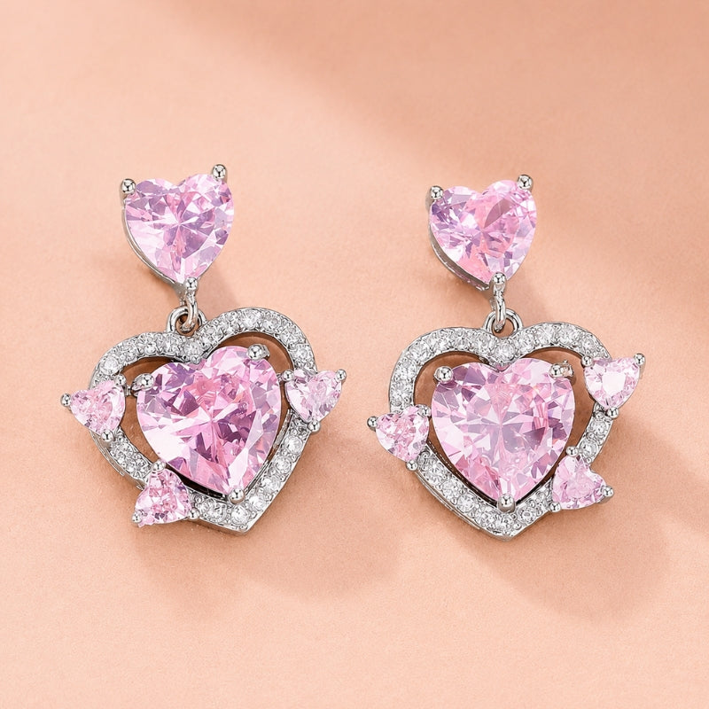 Orecchini pendenti rosa con cristallo argentati