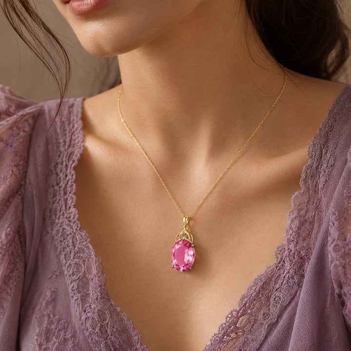 Collana con Ciondolo in Cristallo Rosa Squisito