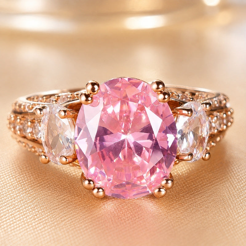 Anello boho dorato con cristallo rosa