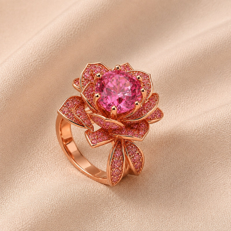 Anello floreale oro rosa con cristallo