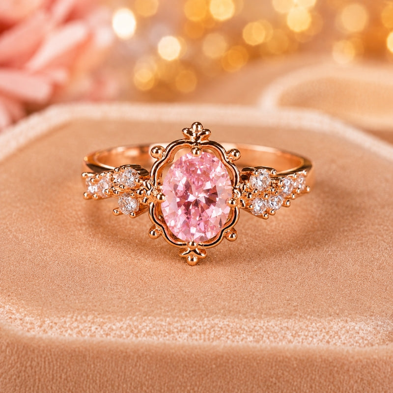 Anello Halo Ovale Rosa Senza Tempo