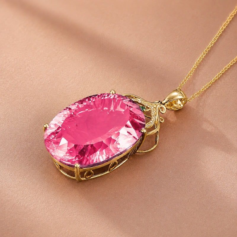 Collana con Ciondolo in Cristallo Rosa Squisito