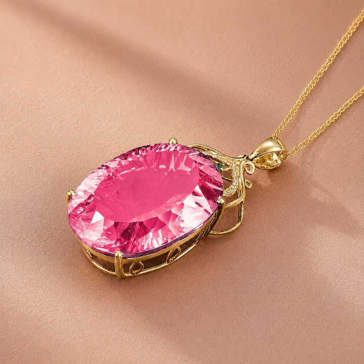 Collana con Ciondolo in Cristallo Rosa Squisito