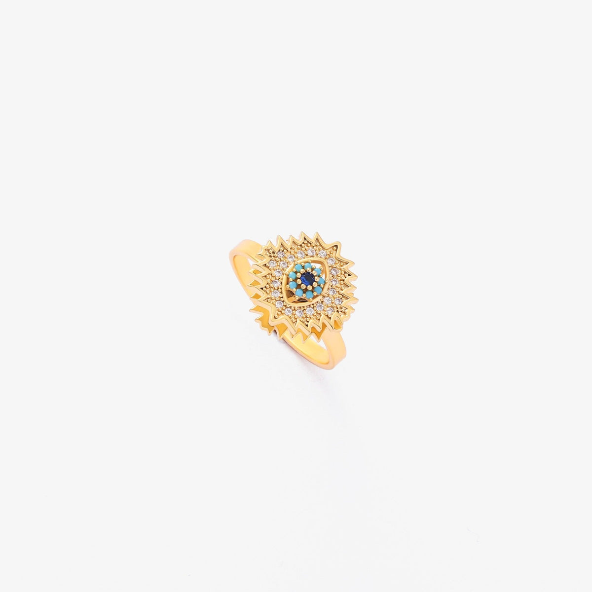 Anello rotante sole dorato con pietra blu