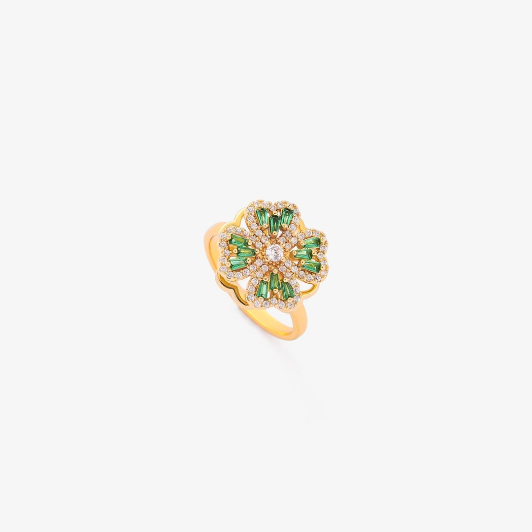 Anello Rotante a Trifoglio con Smeraldo | Colore Oro